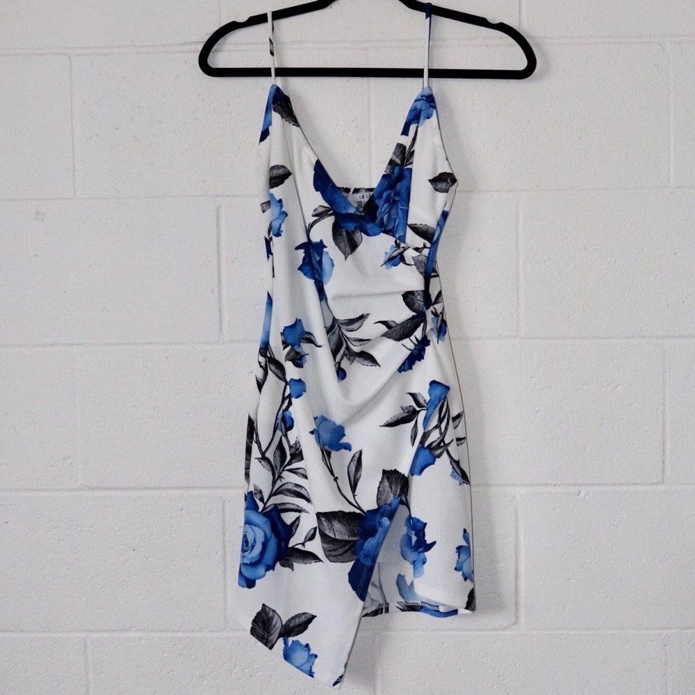 White w/blue roses mini dress